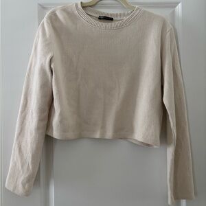 Zara Women’s Beige Crew Neck Long Sleeve Ribbed Crop Sweater, Size M